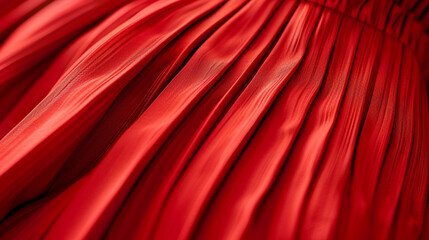 A close-up of a red dress with pleated fabric, showing the neat, even folds.
