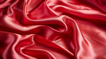 Fototapeta premium Close-up of the fabric of a red satin dress, with the material reflecting light and showing its glossy finish.