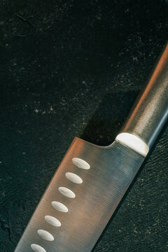 Casting steel various chef knife, Set of modern sharp kitchen knives on dark background