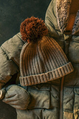 Fashion kids outfit for for spring, autumn or winter. Flat lay, top view. Clothes set