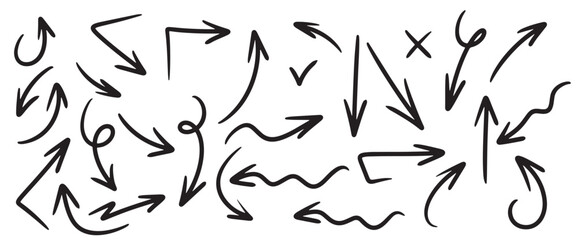 Set hand drawn vector arrows doodle white background design element vector illustration