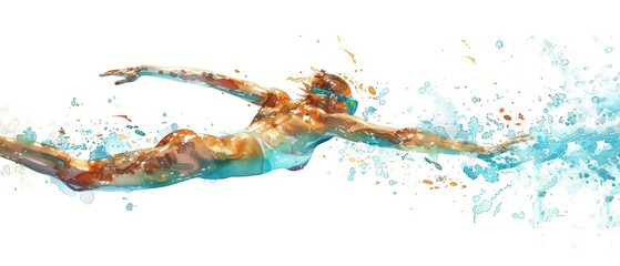 Naklejka premium A vibrant splash of water as a swimmer glides through, capturing the essence of athletic grace and summer vitality.