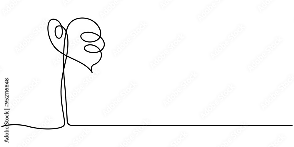 Poster continuous line drawing of monstera esqueleto leaf with editable stroke, continuous line drawing of 