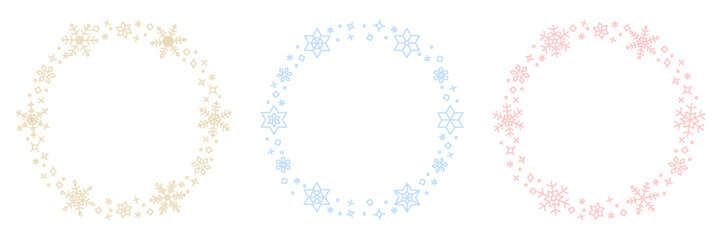 雪の結晶の円形フレームセット、冬のデコレーション素材