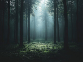 Naklejka premium The light shining through the trees in mystic forest