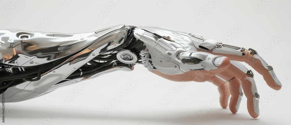 Poster futuristic robotic hand showcasing advanced technology and sleek design, symbolizing innovation in r