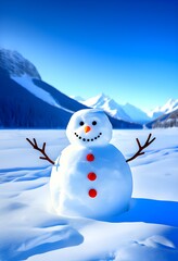 Obraz premium Abstract illustration of a snowman in an idyllic snowy winter landscape