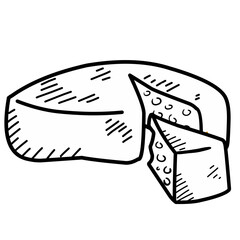 hand drawn black and white cheese illustration