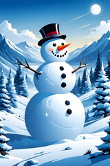 Obraz premium Abstract illustration of a snowman in an idyllic snowy winter landscape