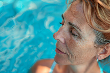 People resting by the poolside swimming in crystal clear turquoise water rich resort summer vacation Generative AI picture