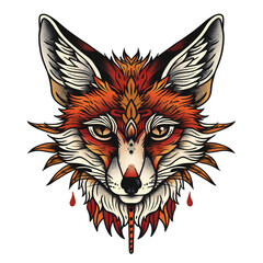 Fox head very simple traditional tattoo flash styles illustration