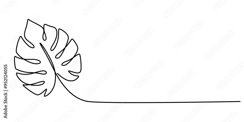 Poster continuous line drawing of monstera esqueleto leaf with editable stroke, continuous line drawing of 