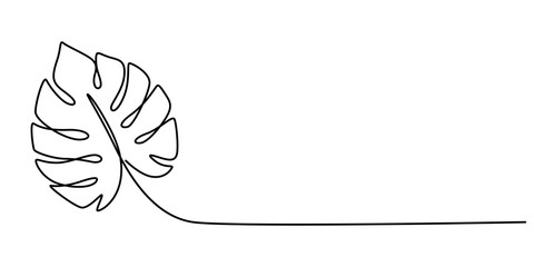 Continuous Line Drawing of Monstera Esqueleto Leaf with  Editable Stroke, Continuous line drawing  of a Monstera  isolated on white background, Leaf of plant monstera one line drawing vector