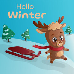 Cute deer. A design element for invitation cards, New Year's, Christmas parties, birthdays and children's parties. Design elements for the Internet, postcards and publications. Vector illustration