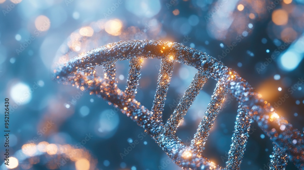 Poster close-up macro view of a human dna double helix, with sharp focus on the spiraling structure and mol