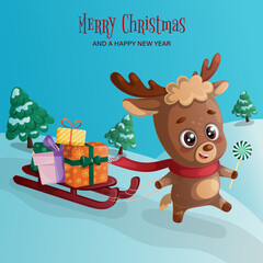 Cute deer. A design element for invitation cards, New Year's, Christmas parties, birthdays and children's parties. Design elements for the Internet, postcards and publications. Vector illustration