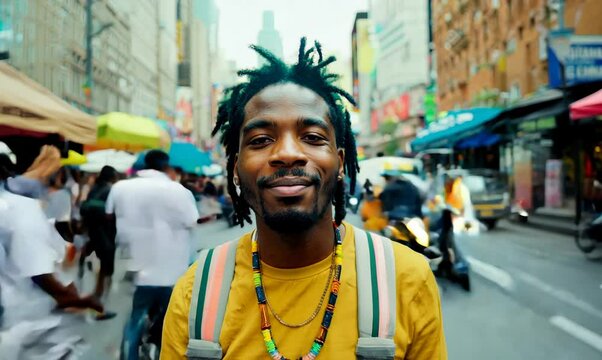Jamaican Man in Urban Crowd - Time Lapse