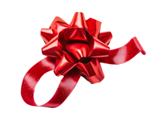 Bright red gift bow on ribbon for celebrations and special occasions, transparent