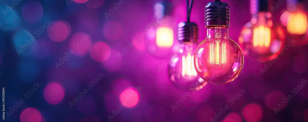 Canvas Prints a string of colorful light bulbs on a dark purple background