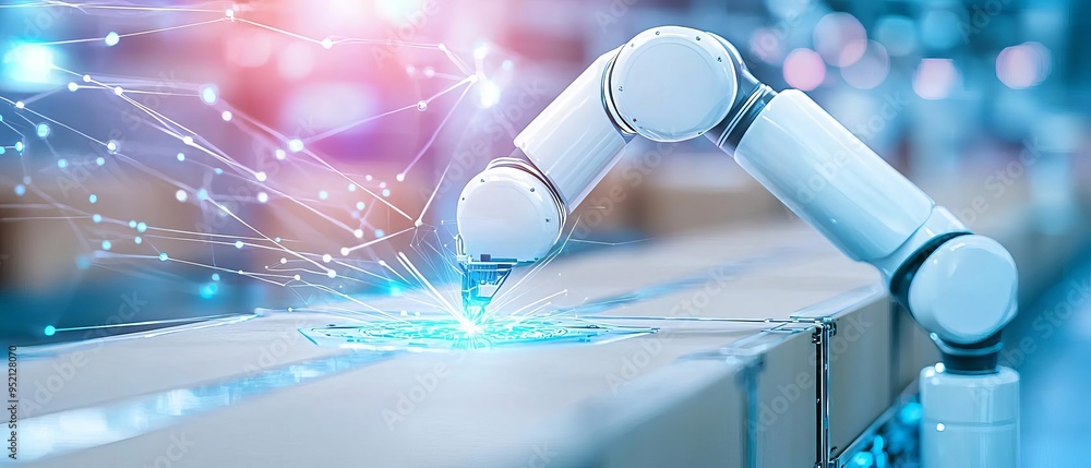 Aufkleber a closeup of a logistics operation where ai coordination, robot integration, and creative design are