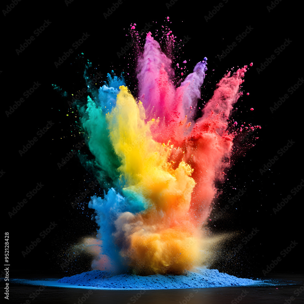 Poster explosive burst of multi-color powder against a dark background image