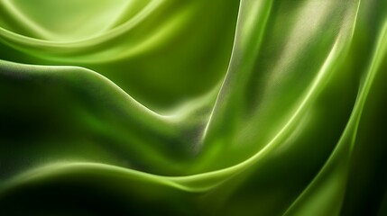 Obraz premium A close-up shot of a green fabric with a flowing, wave-like texture. The fabric is illuminated by a soft light, creating a smooth and elegant look.