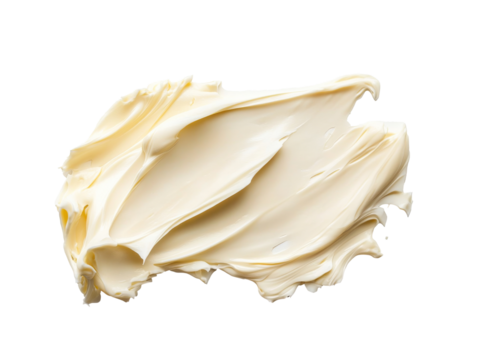 Creamy texture of butter spread on a clean white surface, transparent