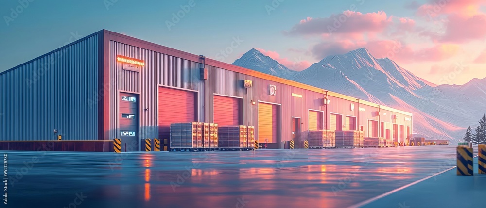 Poster a futuristic logistics hub where aidriven coordination meets robot integration, designed with precis