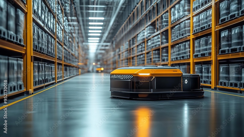 Aufkleber a hightech logistics operation featuring seamless ai coordination, innovative robot integration, and