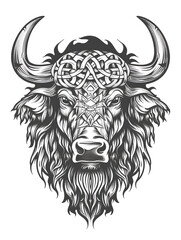 Obraz premium Geometric Buffalo head very simple traditional tattoo flash styles illustration