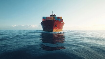 Fototapeta premium Tranquil Cargo Container Ship at Sea with Clear Sky - Perfect Copy Space
