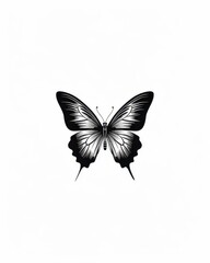 Fototapeta premium Minimalist butterfly tattoo design in elegant black ink. Simple yet intricate linework creates timeless body art. Monochrome aesthetic perfect for contemporary tattooing. Ideal for small tattoos.
