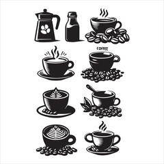 Coffee Beans Black silhouette vector in white background 