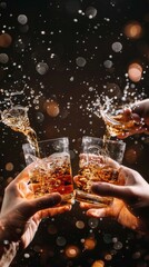 A group of people are holding glasses of alcohol and celebrating