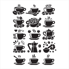 Coffee Beans Black silhouette vector in white background 