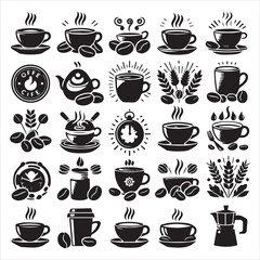 Coffee Beans Black silhouette vector in white background 