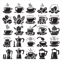 Coffee Beans Black silhouette vector in white background 