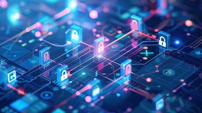 Illustration of security consulting services with cybersecurity icons. 