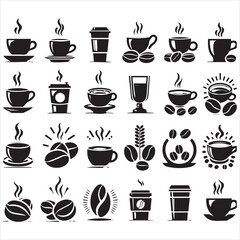 Coffee Beans Black silhouette vector on white background 