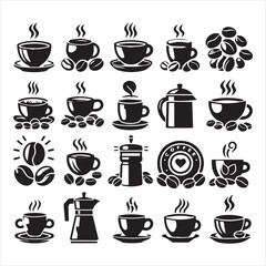 Coffee Beans Black silhouette vector on white background 