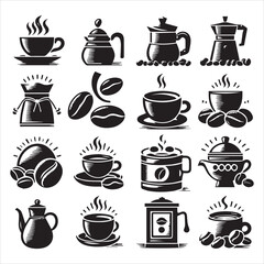 Print Coffee Beans Black silhouette vector in white background 
