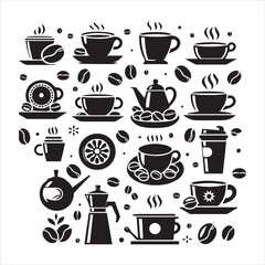 Coffee Beans Black silhouette vector in white background 