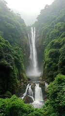 Fototapeta premium Tropical hideaway with a majestic waterfall and clear, inviting waters wallpaper