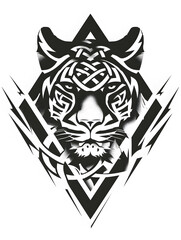 Obraz premium Geometric Leopard head very simple traditional tattoo flash styles illustration