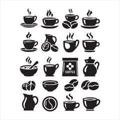 Print Coffee Beans Black silhouette vector in white background 
