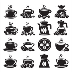 Print Coffee Beans Black silhouette vector in white background 
