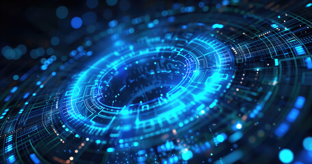 Obraz premium Abstract technology background, blue neon glowing circular, ring shapes.