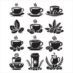Print Coffee Beans Black silhouette vector in white background 

