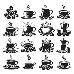 Coffee Beans Black silhouette vector in white background 