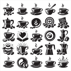 Coffee Beans Black silhouette vector in white background 